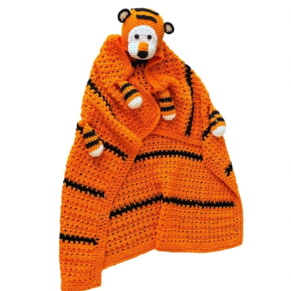 Handmade Crocheted Tiger Baby Blanket Kids Afghan Throw Orange Costume Plush